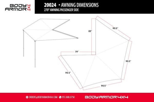Body Armor 4x4 Sky Ridge 270 Awning Passenger Side w/ Mounting Brackets - 20024 - Image 3