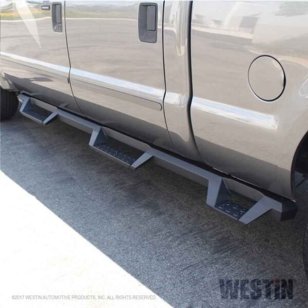 Westin 99-16 Ford F-250/350/450/550 CC (6.75ft Bed) HDX Drop Whl to Whl Nerf Step Bars - Text Blk - Image 2