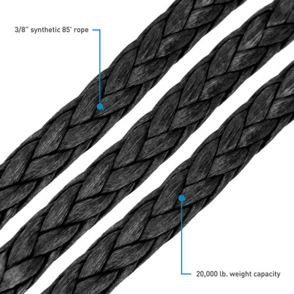 Borne Off-Road Synthetic Rope - 3/8in x 85ft - Black - Image 2