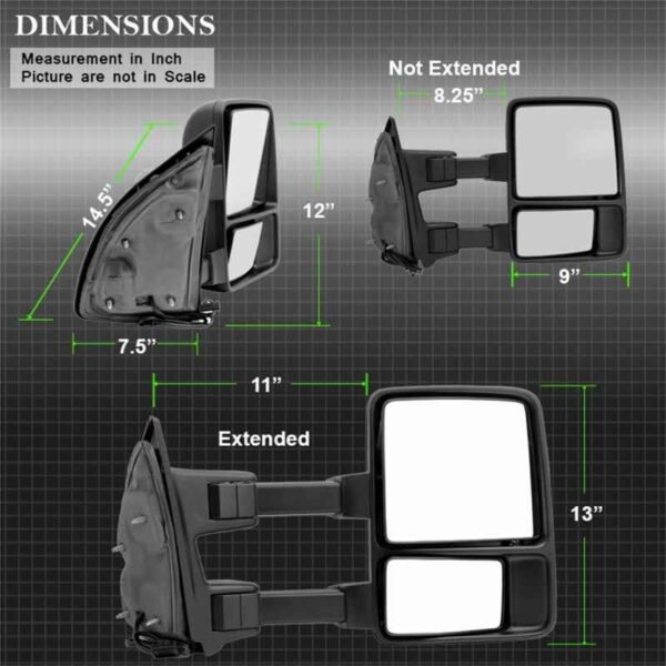 Xtune Ford Superduty 99-14 Manual Extendable Manual Adjust Mirror Amber- Right MIR-FDSD08S-MA-AM-R - Image 6