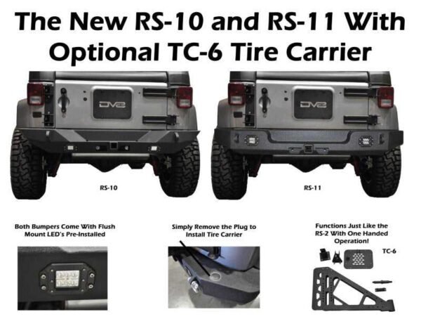 DV8 Offroad 07-18 Jeep Wrangler JK Full Length Rear Bumper w/ Light Holes - Image 3