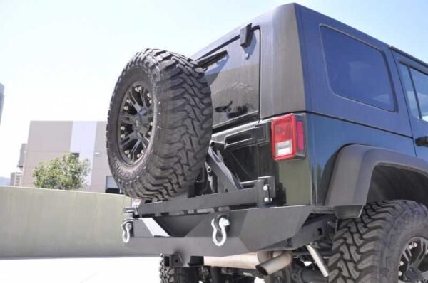 DV8 Offroad 07-18 Jeep Wrangler JK Rear Aluminum Bumper w/ Tire Carrier - Black - Image 4
