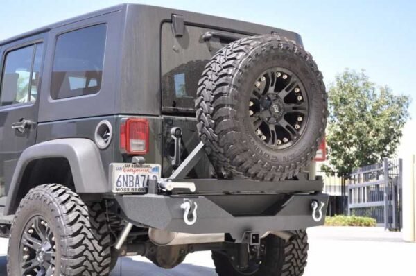 DV8 Offroad 07-18 Jeep Wrangler JK Rear Aluminum Bumper w/ Tire Carrier - Black - Image 5