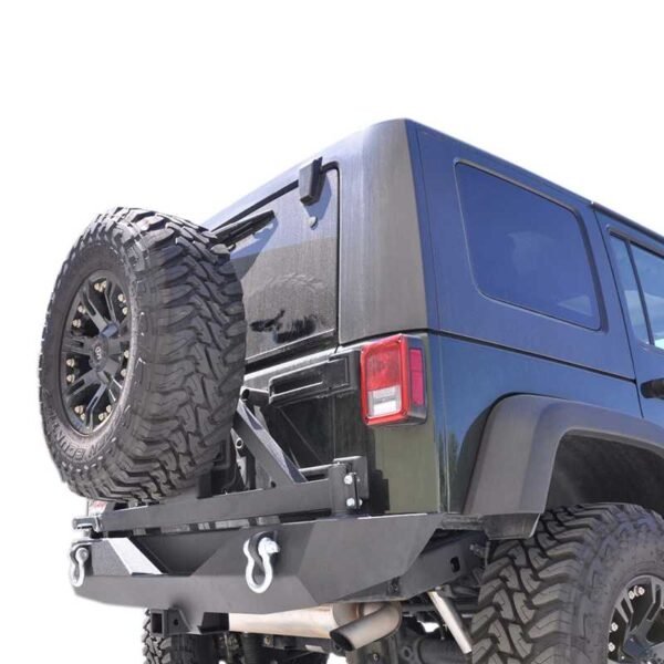 DV8 Offroad 07-18 Jeep Wrangler JK Rear Aluminum Bumper w/ Tire Carrier - Black - Image 6