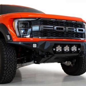 F210014100103 Addictive Desert Designs 2021+ Ford Raptor Bomber Front Bumper w/ 3 Baja Designs LP6 Light Mounts