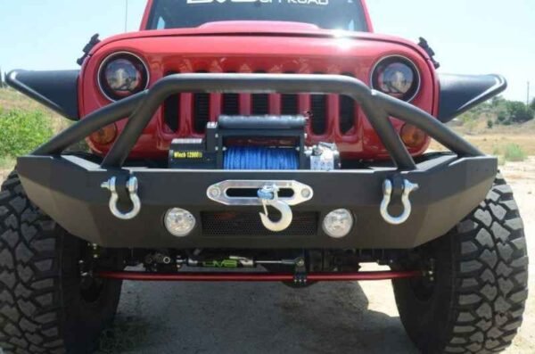 DV8 Offroad 07-18 Jeep Wrangler JK/JL FS-14 Mid Length Steel Front Bumper w/ Fog Lights & LED Lights - Image 4