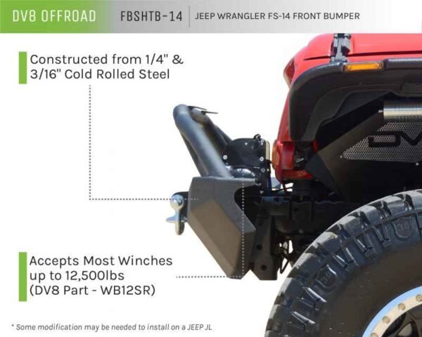 DV8 Offroad 07-18 Jeep Wrangler JK/JL FS-14 Mid Length Steel Front Bumper w/ Fog Lights & LED Lights - Image 9