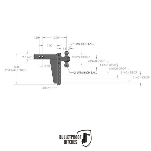 HD2510 Bulletproof 2.5' Heavy Duty 10' Drop/Rise - Image 2