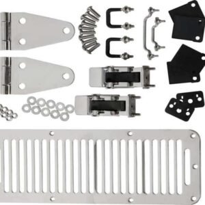 Kentrol 78-95 Jeep CJ/Wrangler YJ Hood Kit With TJ Style Hood Catch - Polished Silver