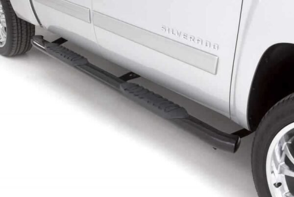 Lund 07-17 Chevy Silverado 1500 Ext. Cab 5in. Oval Curved Steel Nerf Bars - Black - Image 2