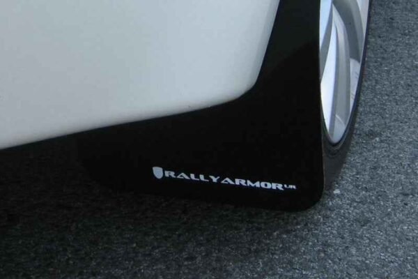 Rally Armor 2008+ Mitsubishi EVO X UR Black Mud Flap w/ White Logo - Image 2