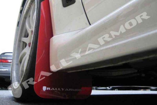 Rally Armor 2008+ Mitsubishi EVO X UR Red Mud Flap w/ White Logo - Image 2