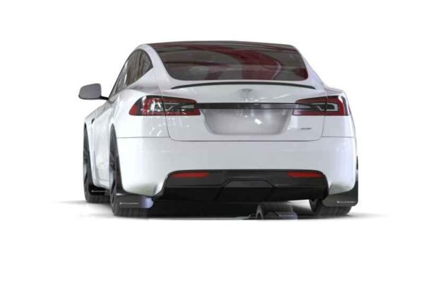 Rally Armor 21-23 Tesla Model S / S Plaid Black UR Mud Flap w/ White Logo - Image 2