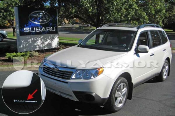 Rally Armor 2009+ Subaru Forester UR Black Mud Flap w/ White Logo - Image 2