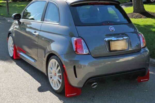 Rally Armor 12+ Fiat 500 (Pop/Sport/Lounge/Abarth) Red Mud Flap w/ White Logo - Image 2