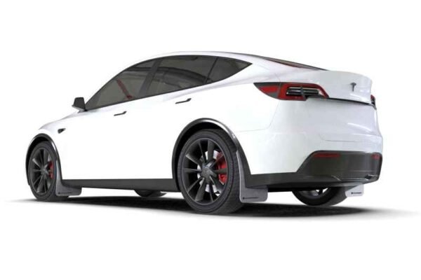 Rally Armor 20-21 Tesla Model Y UR White Mud Flap w/ Black Logo - Image 2