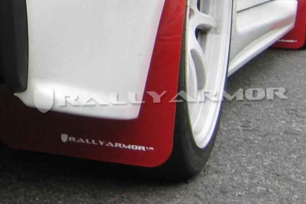 Rally Armor 2007+ Mitsubishi Lancer (doesn't fit Sportback) UR Red Mud Flap w/ White Logo - Image 2