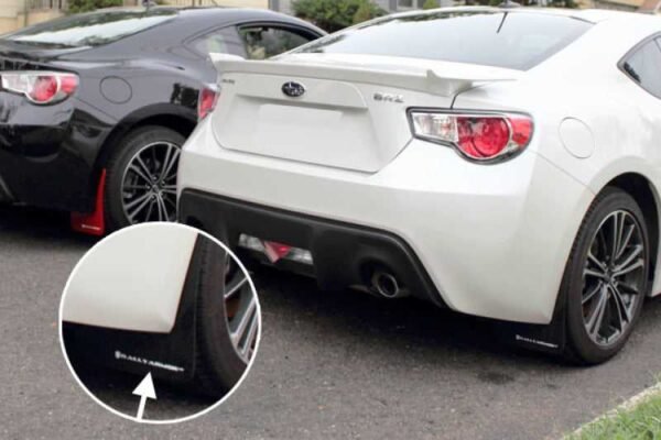 Rally Armor 13+ Subaru BRZ / 13+ Scion FR-S UR Black Mud Flap w/ White Logo - Image 2