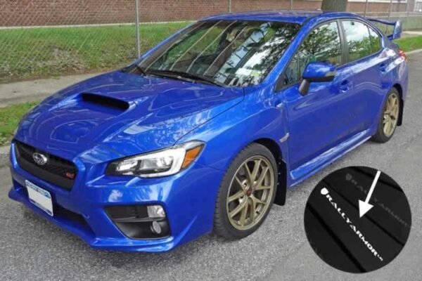 Rally Armor 15+ Subaru WRX & STi Sedan Only UR Black Mud Flap w/ White Logo - Image 2