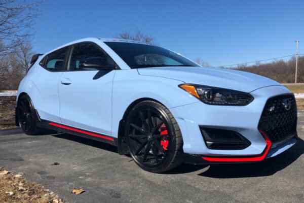 Rally Armor 2019+ Hyundai Veloster N UR Black Mud Flap w/ Performance Blue Logo - Image 2